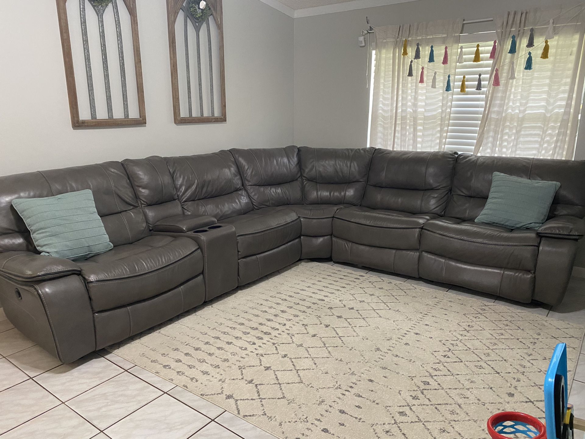 Leather sectional couch with recliners