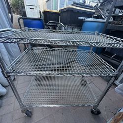 Three Tier Mobile Industrial Storage Cart with Handle and Caster Wheels