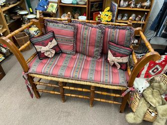 Vintage Wooden Bench w/ Rush Seat