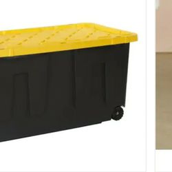 HDX 70 Gal. Tough Storage Tote with Wheels In Black with Yellow Lid for  Sale in Itasca, IL - OfferUp