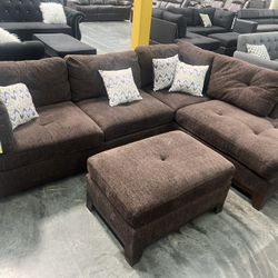 New Reversible Sectional.  Dark Coffee ☕️, Camel 🐪 Or Ash Grey.  104” X 75”.  Free Delivery!