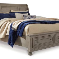 $39 Down or $989 will get this brand new in box Lettner King Sleigh Bed with 2 Storage Drawers SKU - B733B8 by Ashley