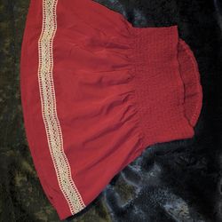 Red tube top Goldish Tan Trim 