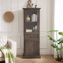 Tall Storage Cabinet with Glass Door and Drawer Storage Cabinet for Kitchen Living Room Office