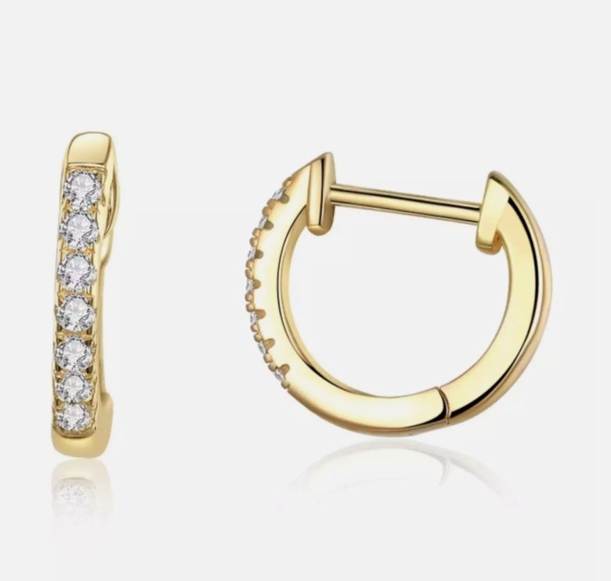 Gold Plated Huggie Hoop Earrings With Cubic Zirconia Unisex Fashion Jewelry