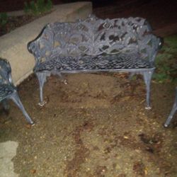 Cast Aluminum Vintage 2 Chairs And 1 Bench Patio Furniture 