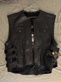 Street & Steel Anarchy 4XL Men’s Leather Biker Vest w/ Back Protector (New)