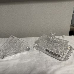 Glass Butter Dish& Napkin Holder 