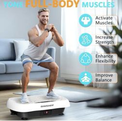 Damkee Vibrating Board Workout, Weight Loss Exercise Equipment and Lymphatic Drain Massager, Waver Fitness Exerciser, 4 Resistance Bands (White)