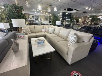 Brand New Beige L-Shaped Sectional Sofa with Accent Pillows