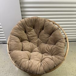 🪑 Papasan Chair with Plush Tan Cushion – Swivel Rattan Frame – $110 (OBO)