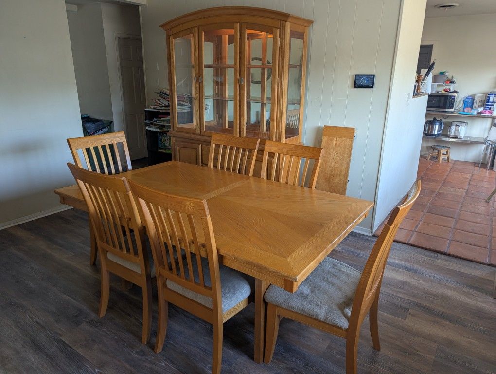 Matching Wooden Table And China Hutch With 6 Chairs