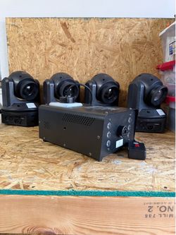 4x LED 60W Moving Head Lights + Fog Machine – DJ/Party/Event Lighting Package