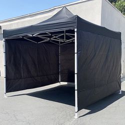 (NEW) $120 Heavy Duty 10x10 ft with 3 Sidewalls, EZ Popup Canopy Outdoor Gazebo, Carry Bag (Black) 
