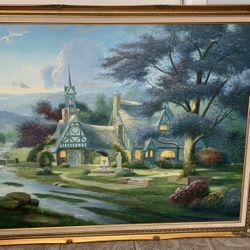 Kincaid-style painting in wooden frame 