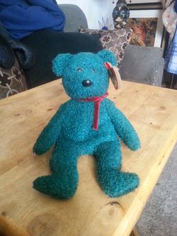 Emerald green beanie baby bear