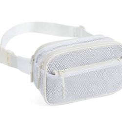 Brandnew Fanny Packs for Women Men Fashionable Cross Body Fanny Pack Mesh Belt Bag for Women with Adjustable Straps Beige