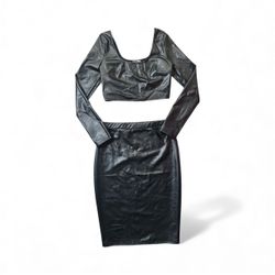 Fashion Nova PU Leather Two-Piece Set (Top + Skirt)