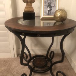 Wrought Iron Lamp End Table with Glass Top