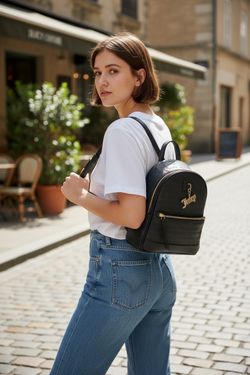 Juicy Couture Black Embossed Mini Backpack Gold Charm – 11 in