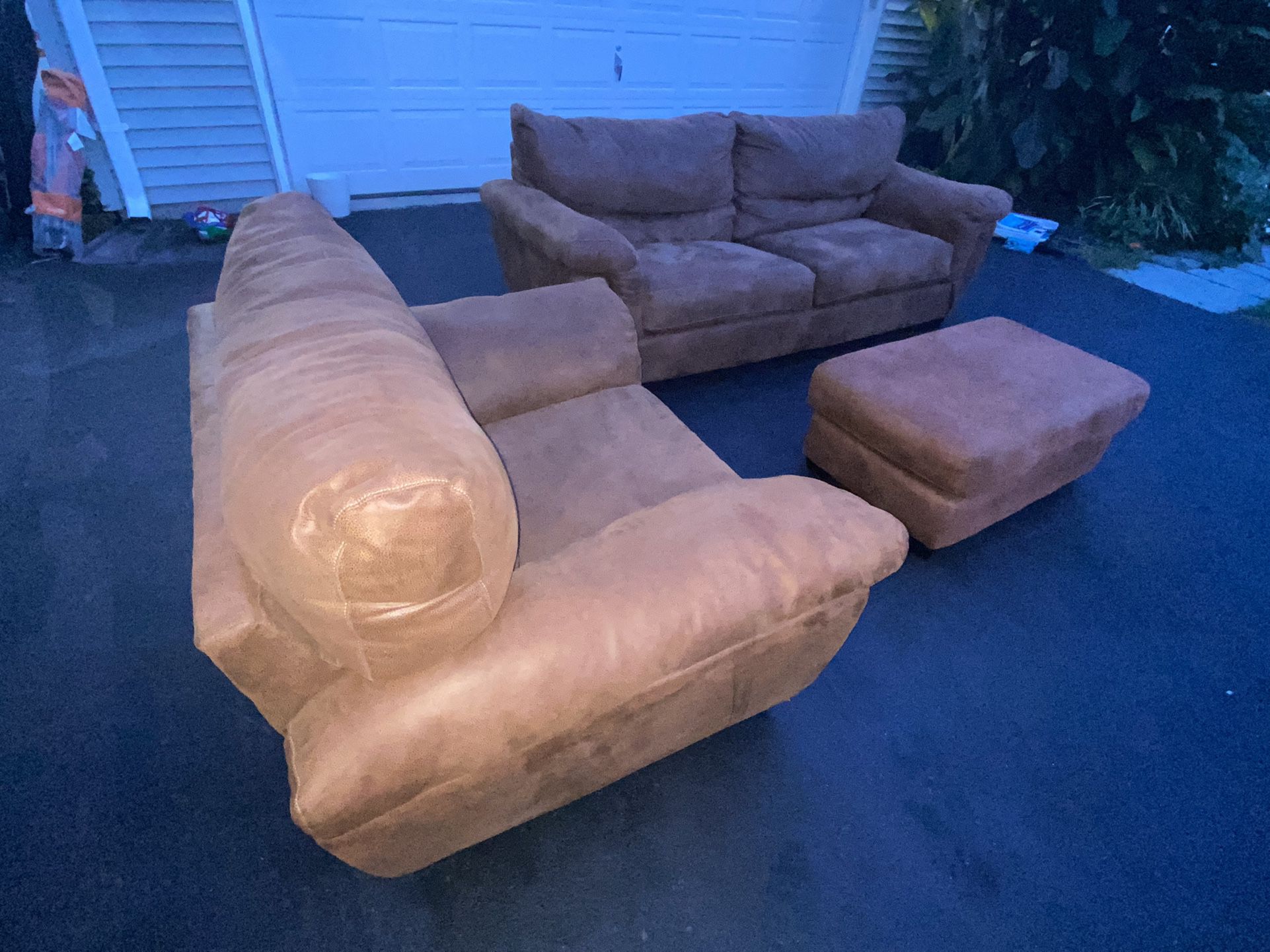 Brown Suede Living Room Set- Couch, Oversized Chair & Ottoman