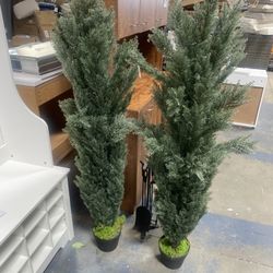 New 5ft Cedar Topiary Trees Artificial Outdoor Set of 2, 5 Foot UV Resistant Fake Evergreen Plants