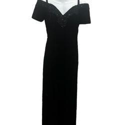 Rampage 80's Black Maxi Cocktail Party Dress S Applique Adornment Short Sleeve