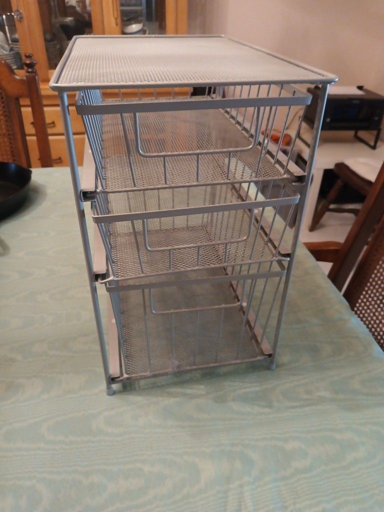 3 Tier Drawer Silver Metal Desk / Pantry Organizer