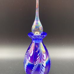 Cobalt Blue Iridescent Pulled Feather Perfume Bottle