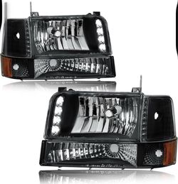 Black LED Headlight and Corner Light Set