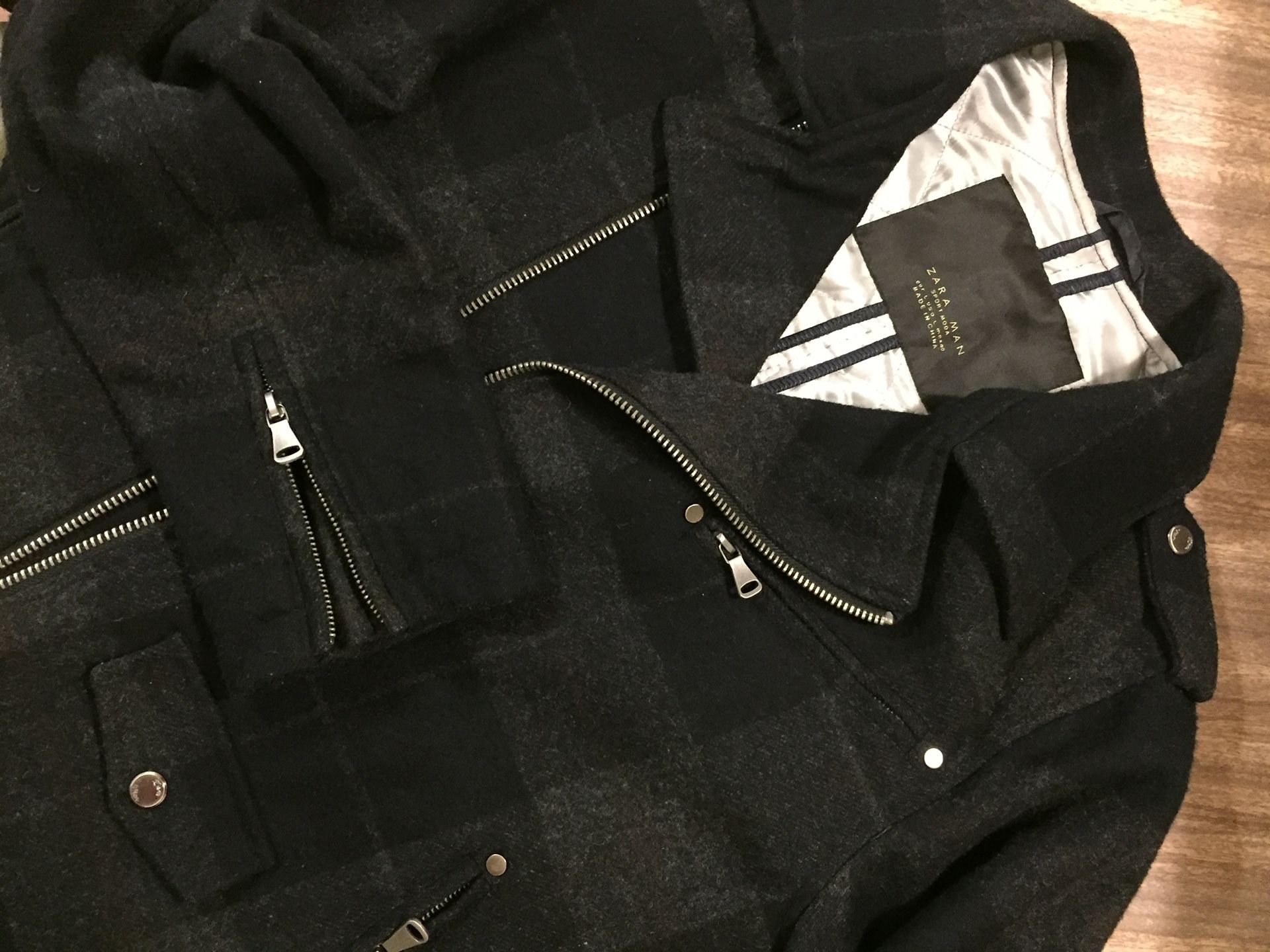 Zara Men’s Muted Plaid Biker Jacket