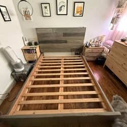 Queen Reclaimed Wood platform Bed Frame with Headboard And Footboard Gray