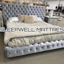 New King Bed Frame With Mattress 