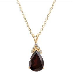 18kt Gold Garnet Diamond Pendant Necklace