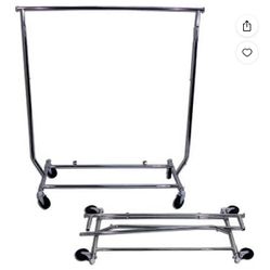Collapsible Double Rail Rolling Clothing Rack | Chrome - Sturdy and Adjustable Professional Rack Rolling Clothes 