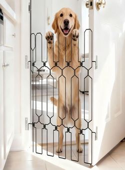 NEW Brenzo  Retractable Dog Gate for Front Door, Sturdy Chew-Resistant Metal Pet Barrier  30.7" Tall x 30.7" Wide