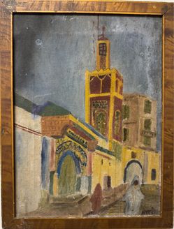 1930 Antique Orientalist Oil Painting – North African / Moroccan Street Scene – Old Canvas & Frame picasso van gogh monet era