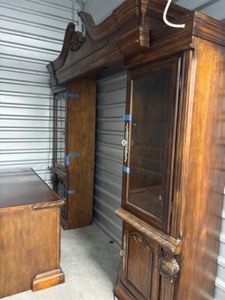 Large Ornate Wood China Cabinet Hutch
