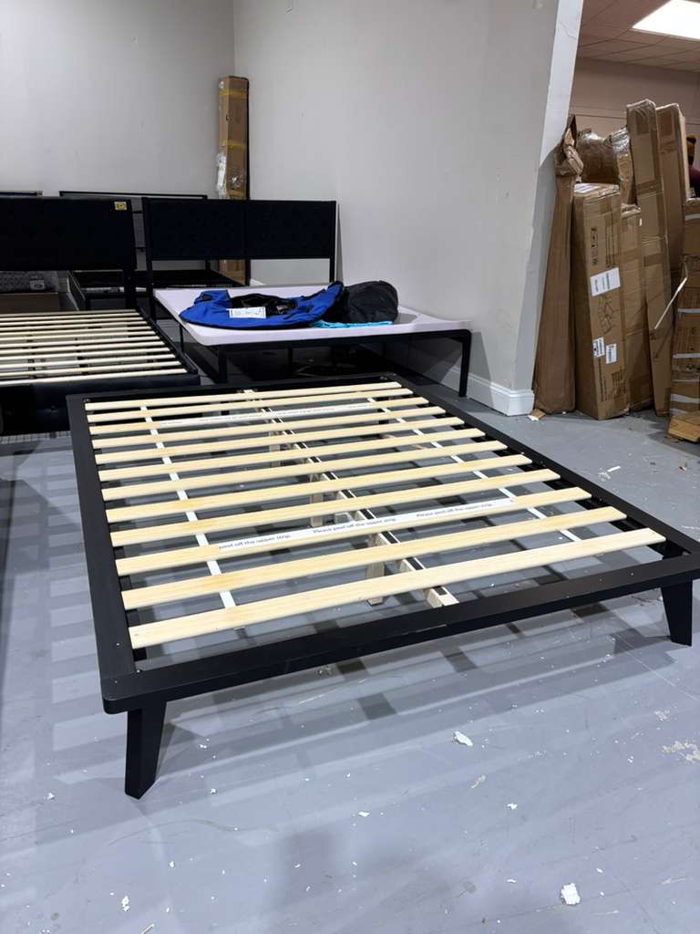 M-Solid Wood Platform Bed with Outset Legs (No Headboard) – Durable Frame, Easy Assembly, Ample Underbed Storage – Queen Size, Black