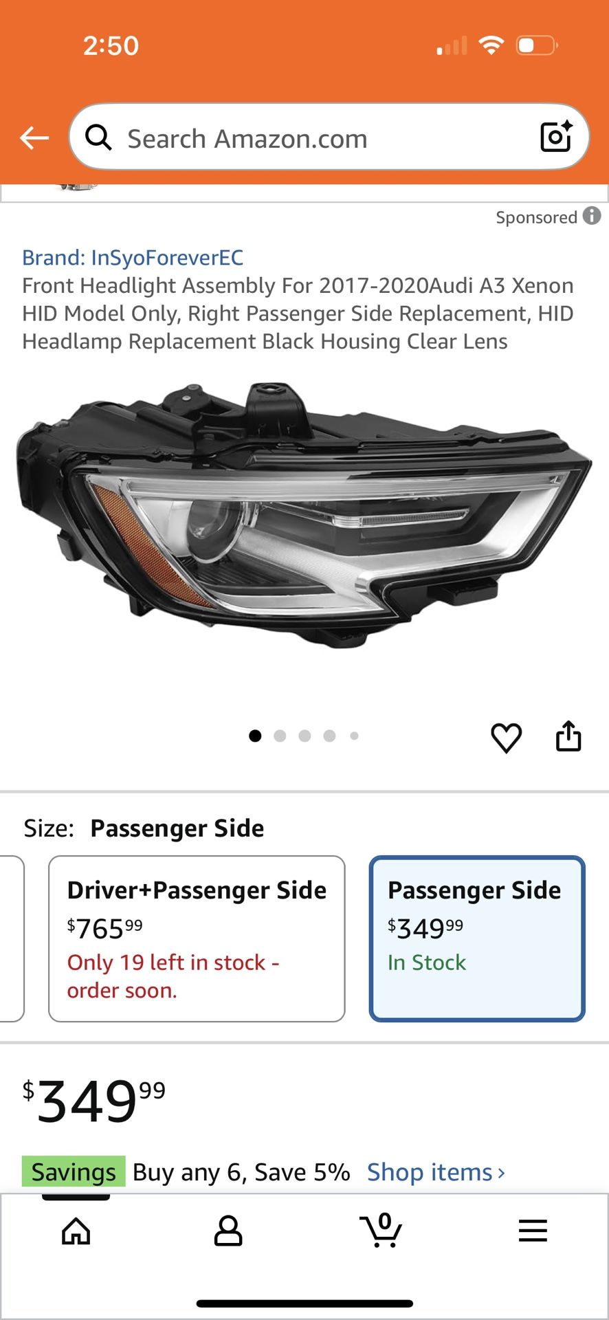 Front Headlight Assembly For 2017-2020Audi A3 Xenon HID Model Only, Right Passenger Side Replacement