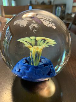 Vintage Yellow Tulip Flower With Butterfly Paperweight