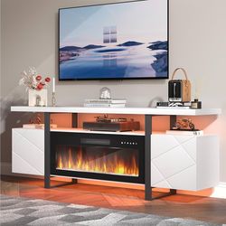 Modern Fireplace TV Stand with 36" Electric Fireplace,LED Light Entertainment Center with Hidden Storage Cabinet,Media Console for TVs up to 80",Mode 