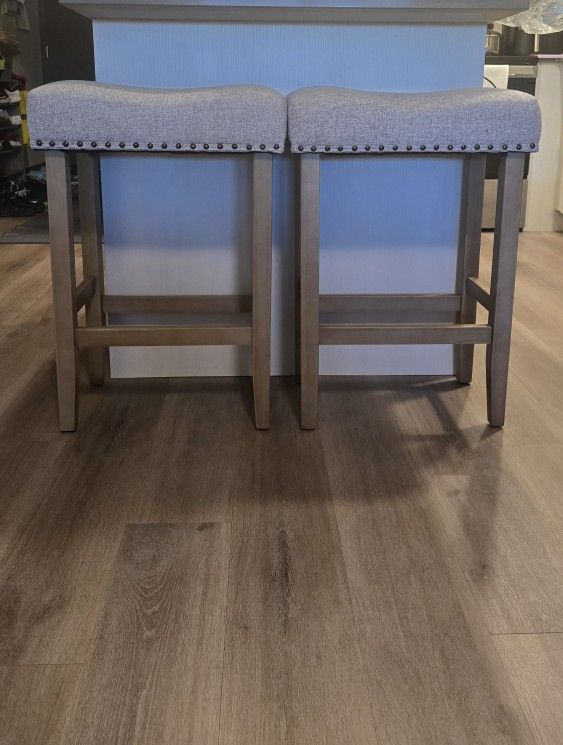 (2) Gray Saddle Stool Kitchen Counter Bar Top