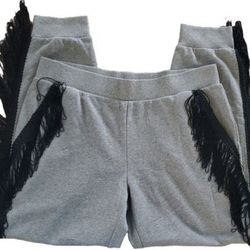 Juicy Couture womens jogger pant Dip-Dyed Fringe Gray Sz Large pockets NWOT