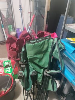 6 Foldable cloth chairs, 8 aluminium chairs, and 2 Tables
