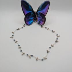 Vintage  Sterling Silver Blue Sapphire Crystal Necklace 