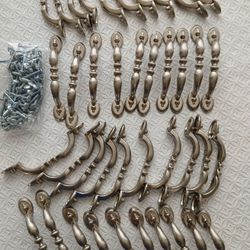 Set Of 40 Brushed Nickel Steel Cabinet Pulls With Screws