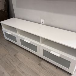 White TV Stand with Cabinets – 71”L x 16”W x 20”H