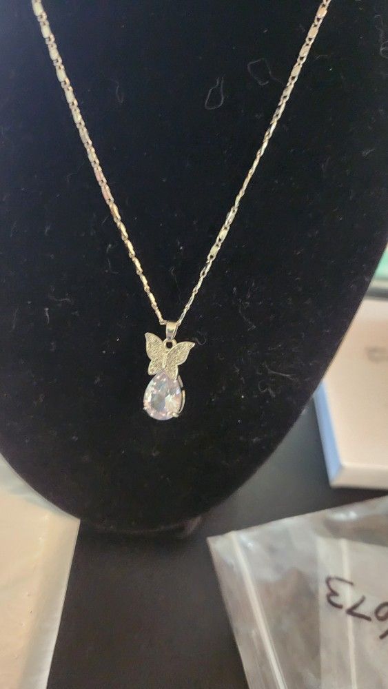 Gold-filled Butterfly Pendant And Necklace CZ