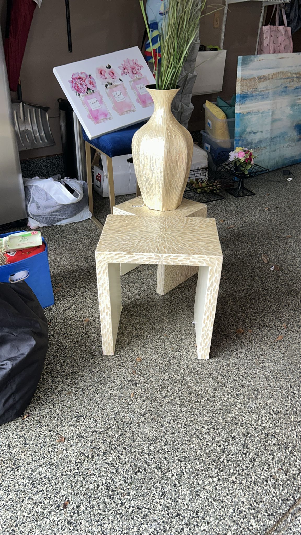 Three Piece Set Two Tables And Vase